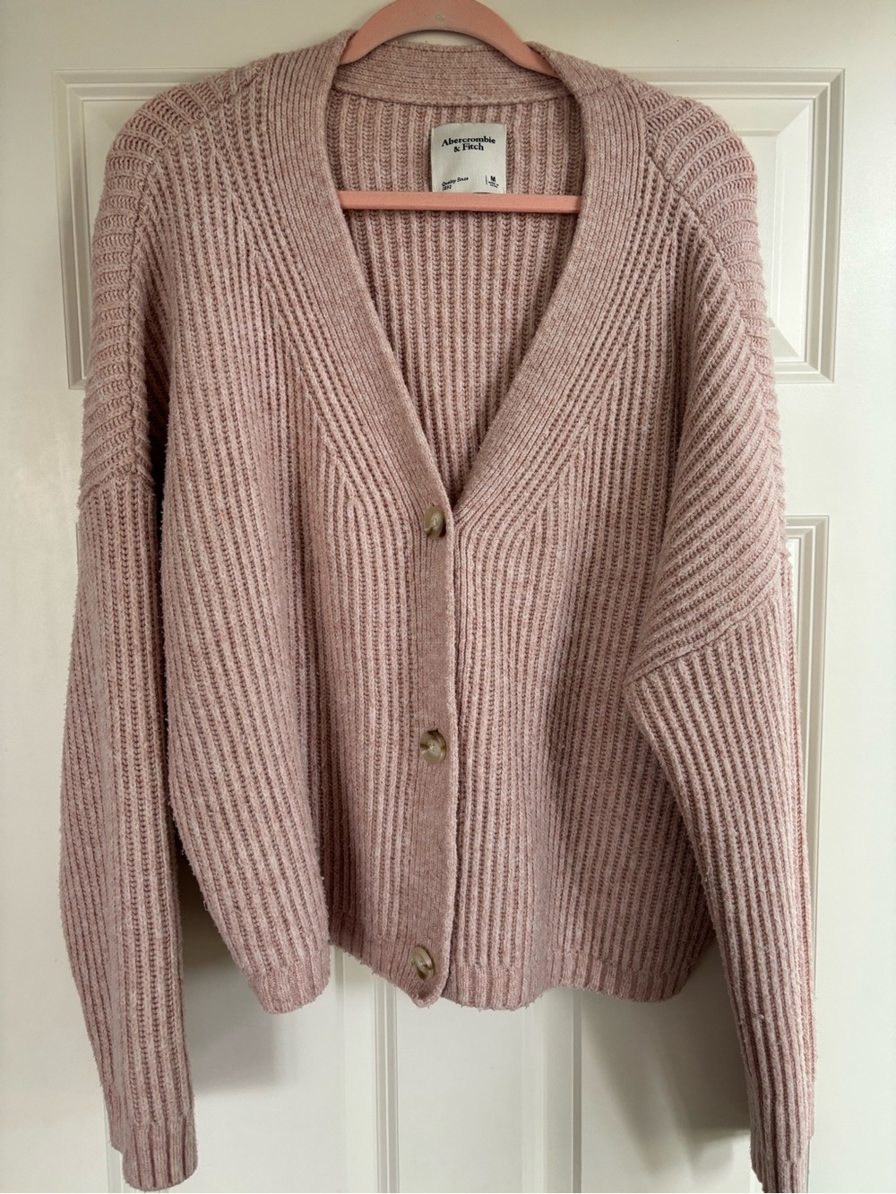 Abercrombie & Fitch Blush Ribbed Button-Up Cardigan